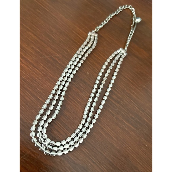 Vintage Rhinestone Choker Triple Strand Silvertone - Picture 6 of 9